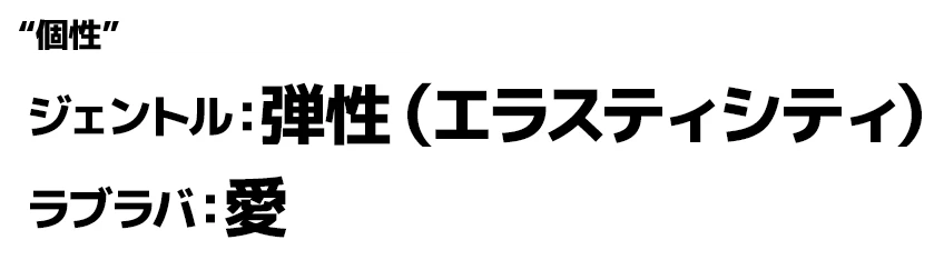 "個性":ジェントル：弾性（エラスティシティ） ラブラバ：愛